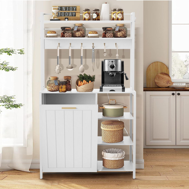 17 Stories Bakers Racks Kitchen Microwave Stand Cabinet with 10